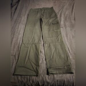 Olive Green Utility Pants | Wide Leg Cargo Style | Size M